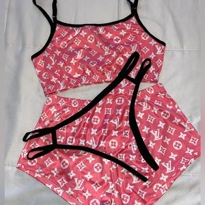 (NWOT) 3 Piece Pink LV Pajama Set